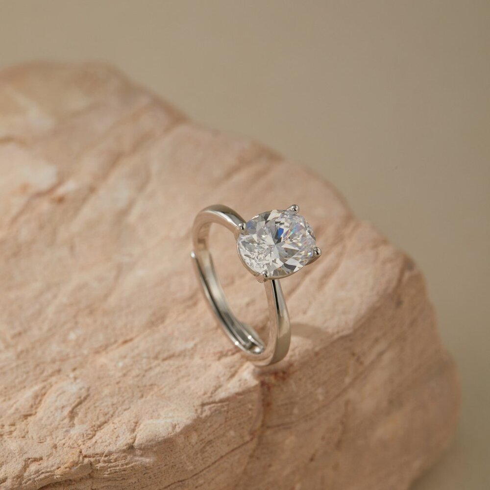 Sterling Silver 1 ct Oval CZ Solitaire Ring 1ct Adjustable Band Museori - Picture 9 of 13